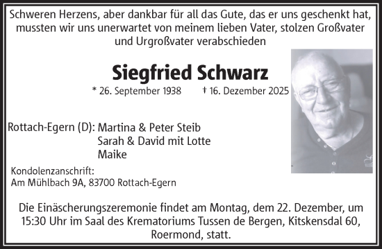 Traueranzeige von Siegfried Schwarz von Rheinische Post