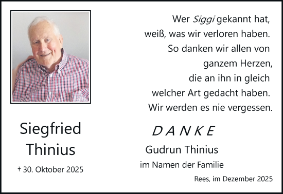 Traueranzeige von Siegfried Thinius von Rheinische Post