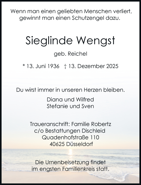 Traueranzeige von Sieglinde Wengst von Rheinische Post