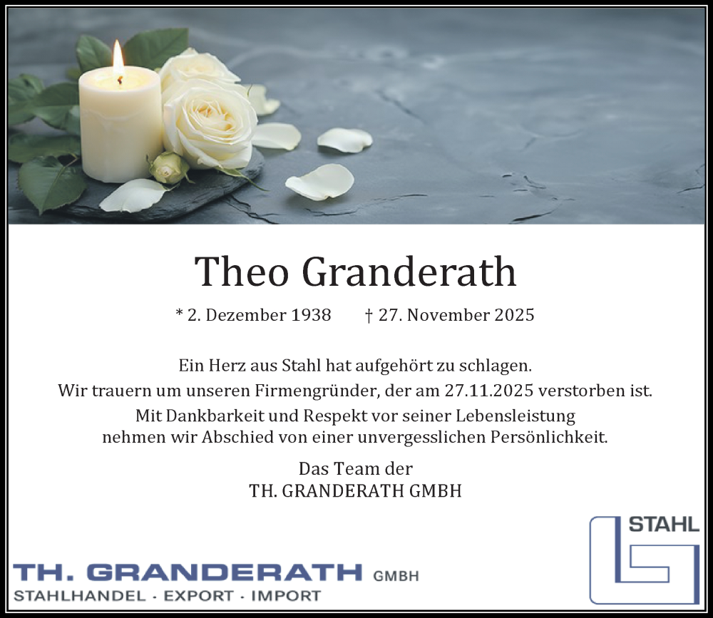  Traueranzeige für Theo Granderath vom 06.12.2025 aus Rheinische Post