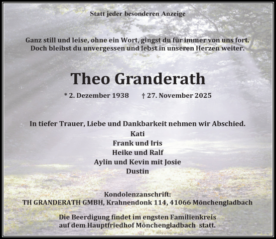 Traueranzeige von Theo Granderath von Rheinische Post