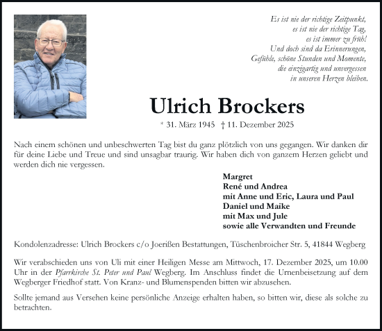 Traueranzeige von Ulrich Brockers von Rheinische Post