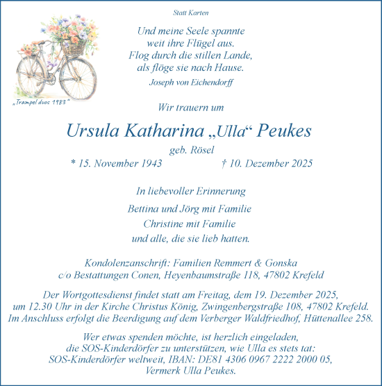 Traueranzeige von Ursula Katharina Peukes von Rheinische Post
