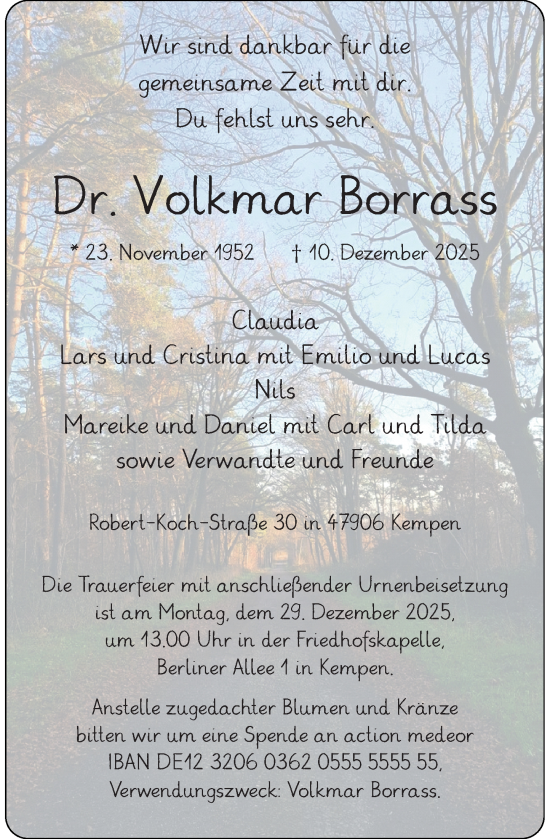Traueranzeige von Volkmar Borrass von Rheinische Post