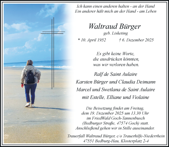 Traueranzeige von Waltraud Bürger von Rheinische Post