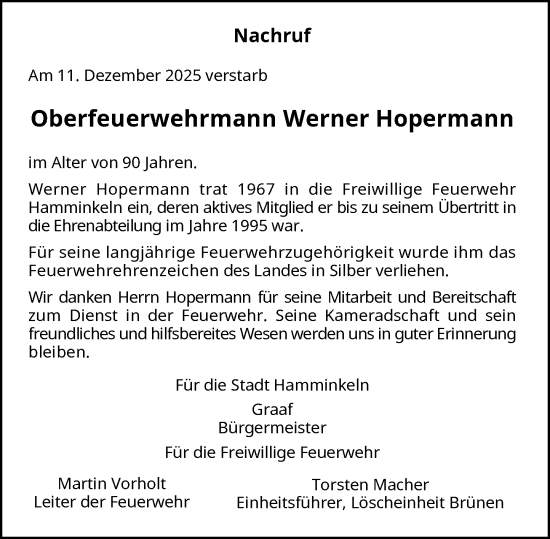 Traueranzeige von Werner Hopermann von Rheinische Post