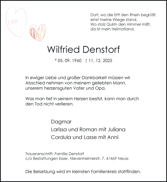Traueranzeige von Wilfried Denstorf von Rheinische Post