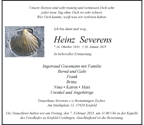 Traueranzeige von Heinz Severens von Rheinische Post