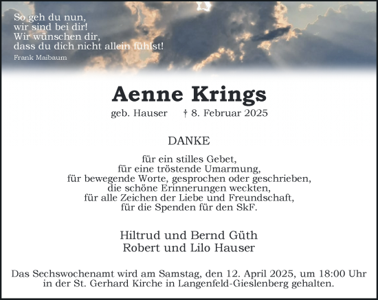 Traueranzeige von Aenne Krings von Rheinische Post