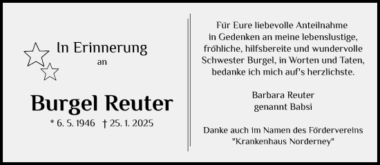 Traueranzeige von Burgel Reuter von Rheinische Post