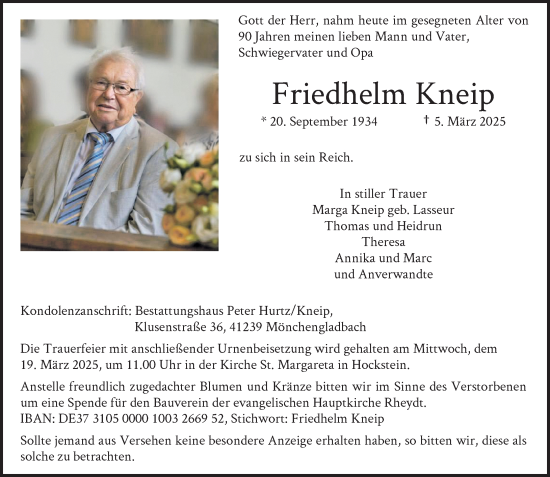 Traueranzeige von Friedhelm Kneip von Rheinische Post