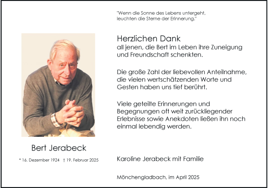 Traueranzeige von Bert Jerabeck von Rheinische Post