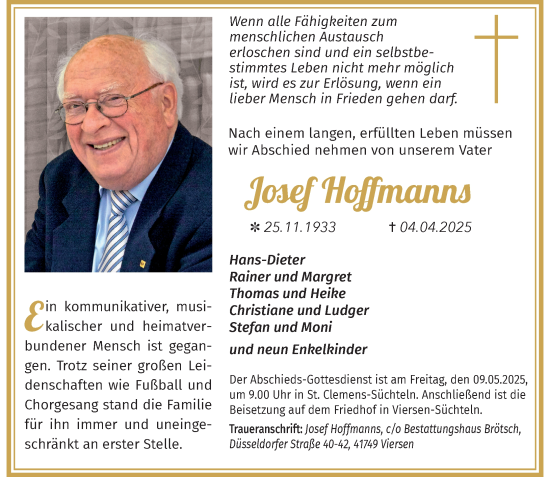 Traueranzeige von Josef Hoffmanns von Rheinische Post
