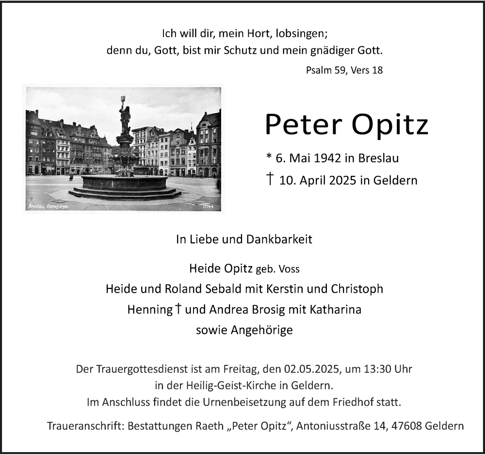  Traueranzeige für Peter Opitz vom 26.04.2025 aus Rheinische Post
