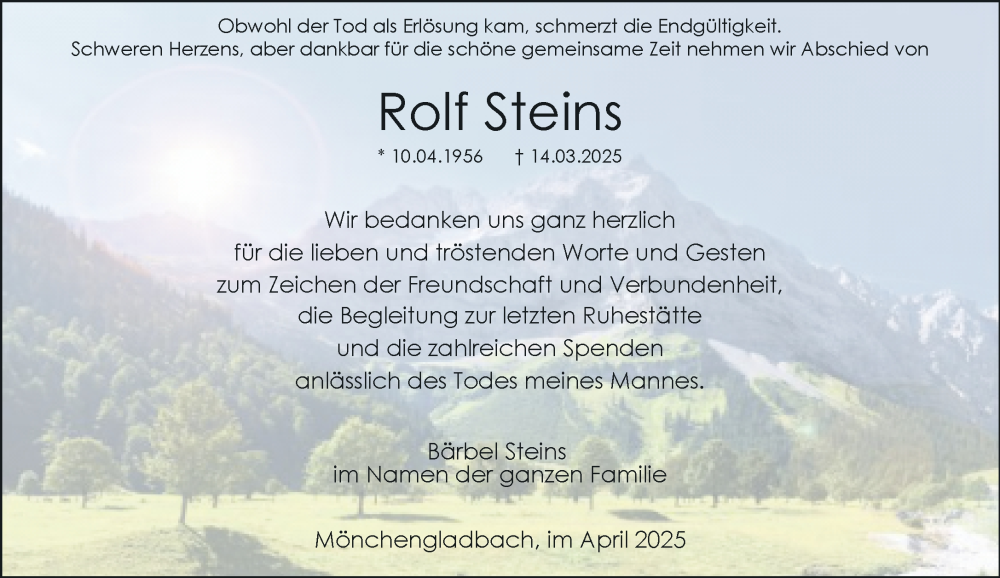  Traueranzeige für Rolf Steins vom 26.04.2025 aus Rheinische Post
