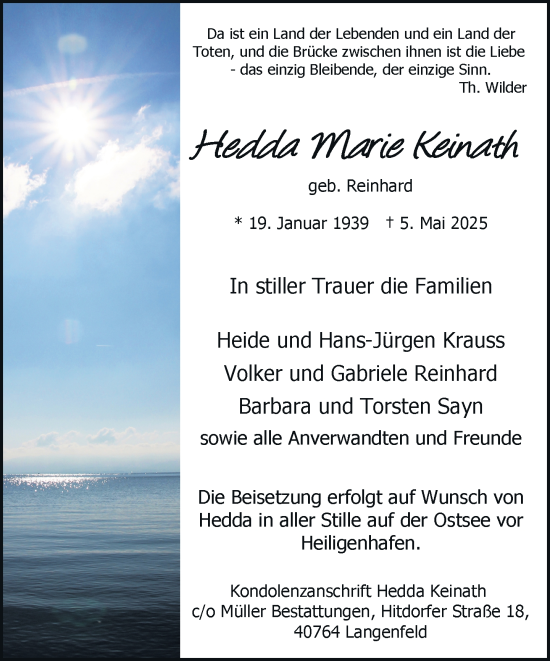 Traueranzeige von Hedda Marie Keinath von Rheinische Post