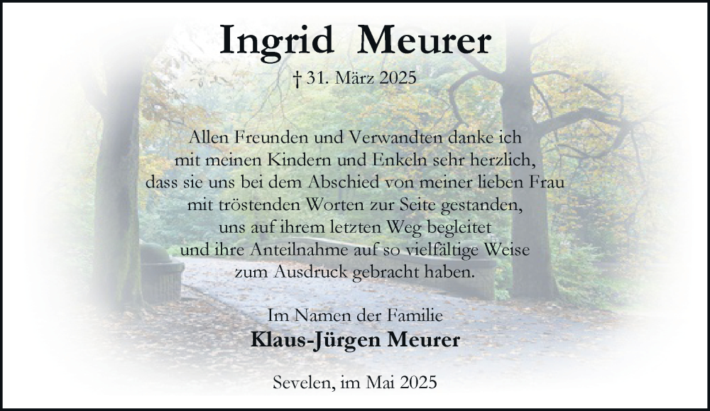  Traueranzeige für Ingrid Meurer vom 03.05.2025 aus Rheinische Post