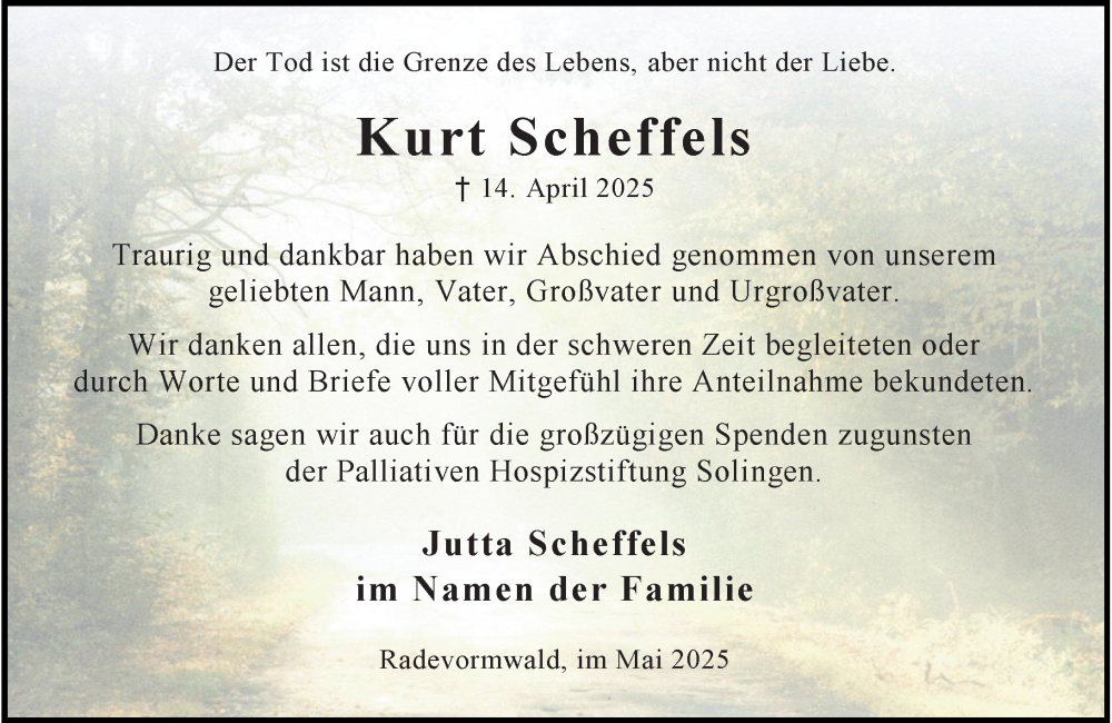  Traueranzeige für Kurt Scheffels vom 24.05.2025 aus Rheinische Post