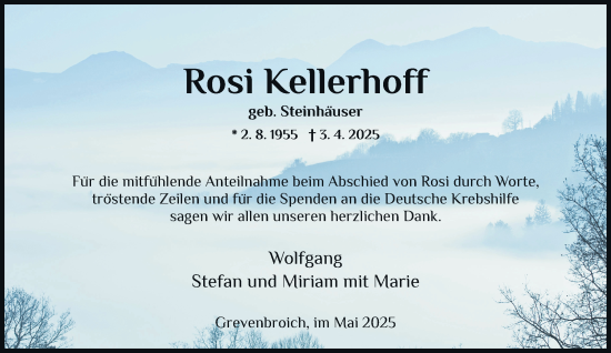 Traueranzeige von Rosi Kellerhoff von Rheinische Post
