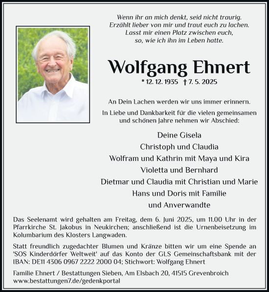 Traueranzeige von Wolfgang Ehnert von Rheinische Post