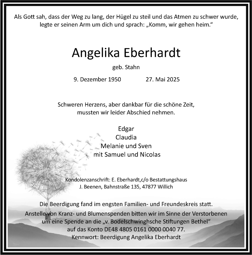  Traueranzeige für Angelika Eberhardt vom 07.06.2025 aus Rheinische Post