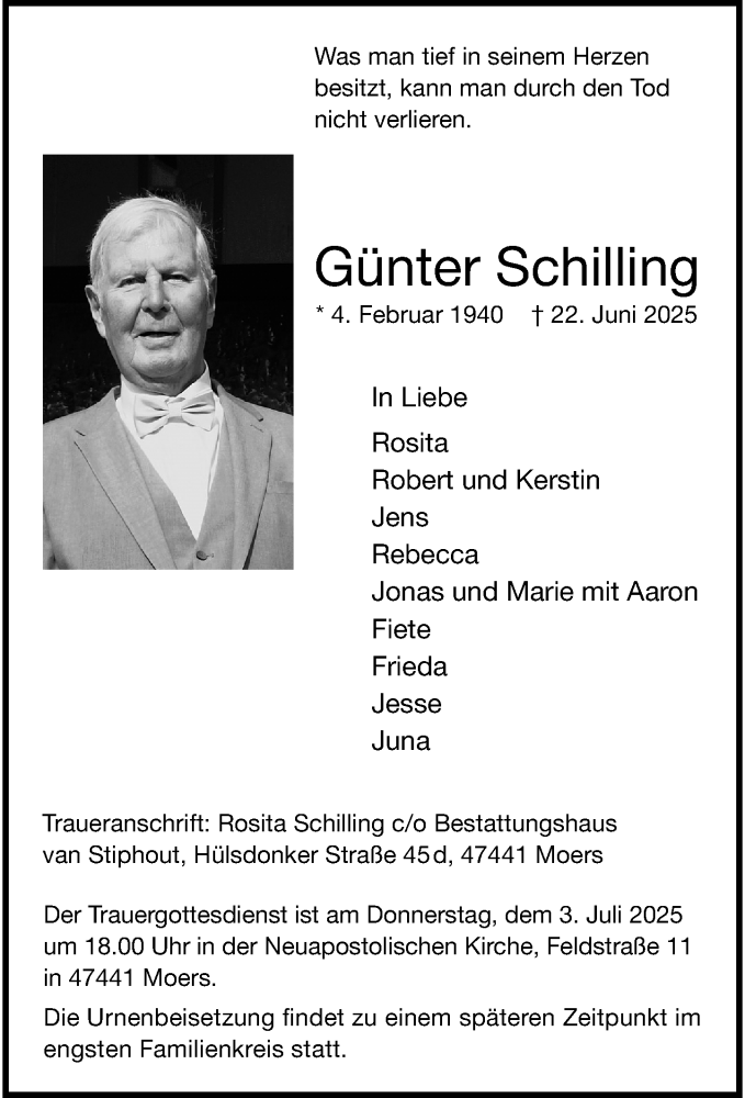  Traueranzeige für Günter Schilling vom 28.06.2025 aus Rheinische Post
