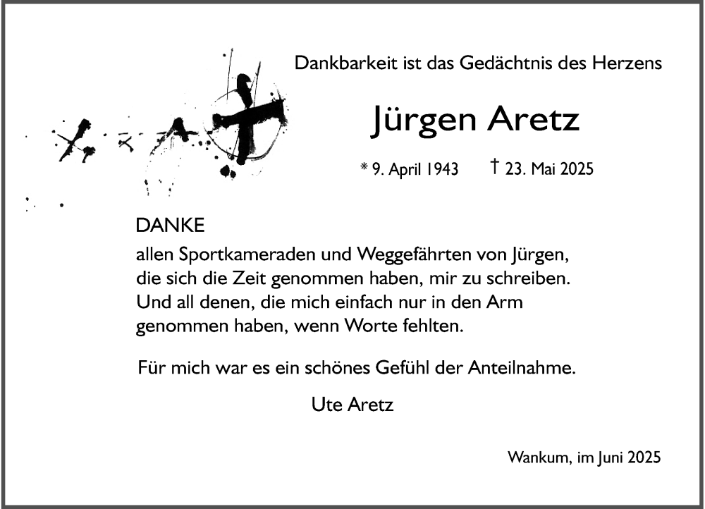  Traueranzeige für Jürgen Aretz vom 21.06.2025 aus Rheinische Post