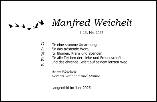 Traueranzeige von Manfred Weichelt von Rheinische Post