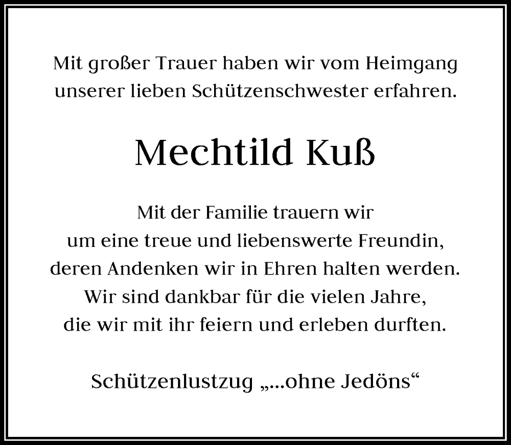  Traueranzeige für Mechtild Kuß vom 12.06.2025 aus Rheinische Post