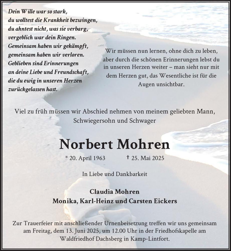  Traueranzeige für Norbert Mohren vom 07.06.2025 aus Rheinische Post