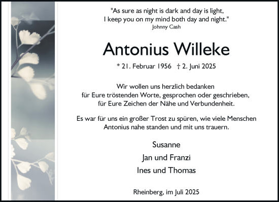 Traueranzeige von Antonius Willeke von Rheinische Post