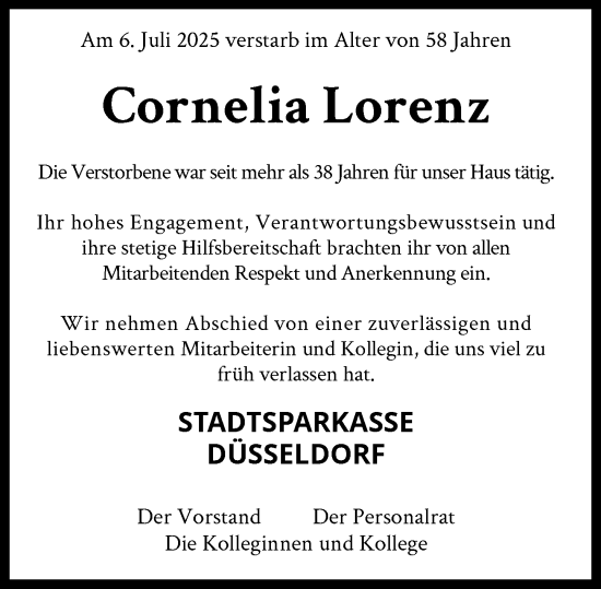 Traueranzeige von Cornelia Lorenz von Rheinische Post