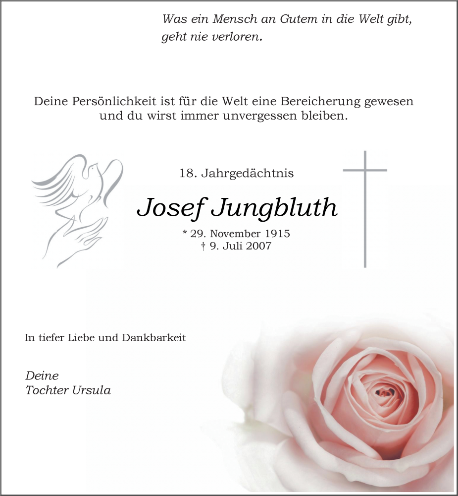  Traueranzeige für Josef Jungbluth vom 12.07.2025 aus Rheinische Post
