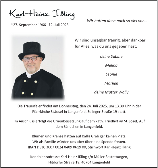 Traueranzeige von Karl-Heinz Ißling von Rheinische Post