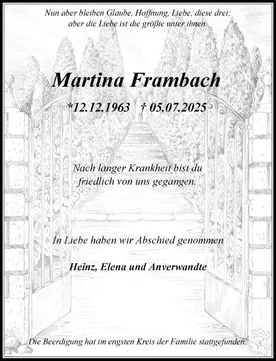 Traueranzeige von Martina Frambach von Rheinische Post