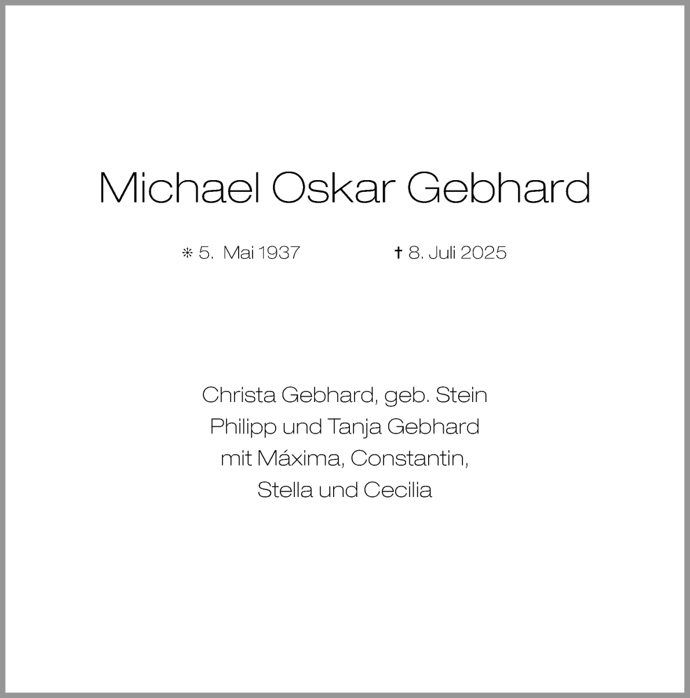  Traueranzeige für Michael Oskar Gebhard vom 19.07.2025 aus Rheinische Post