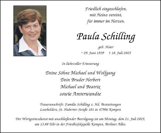 Traueranzeige von Paula Schilling von Rheinische Post