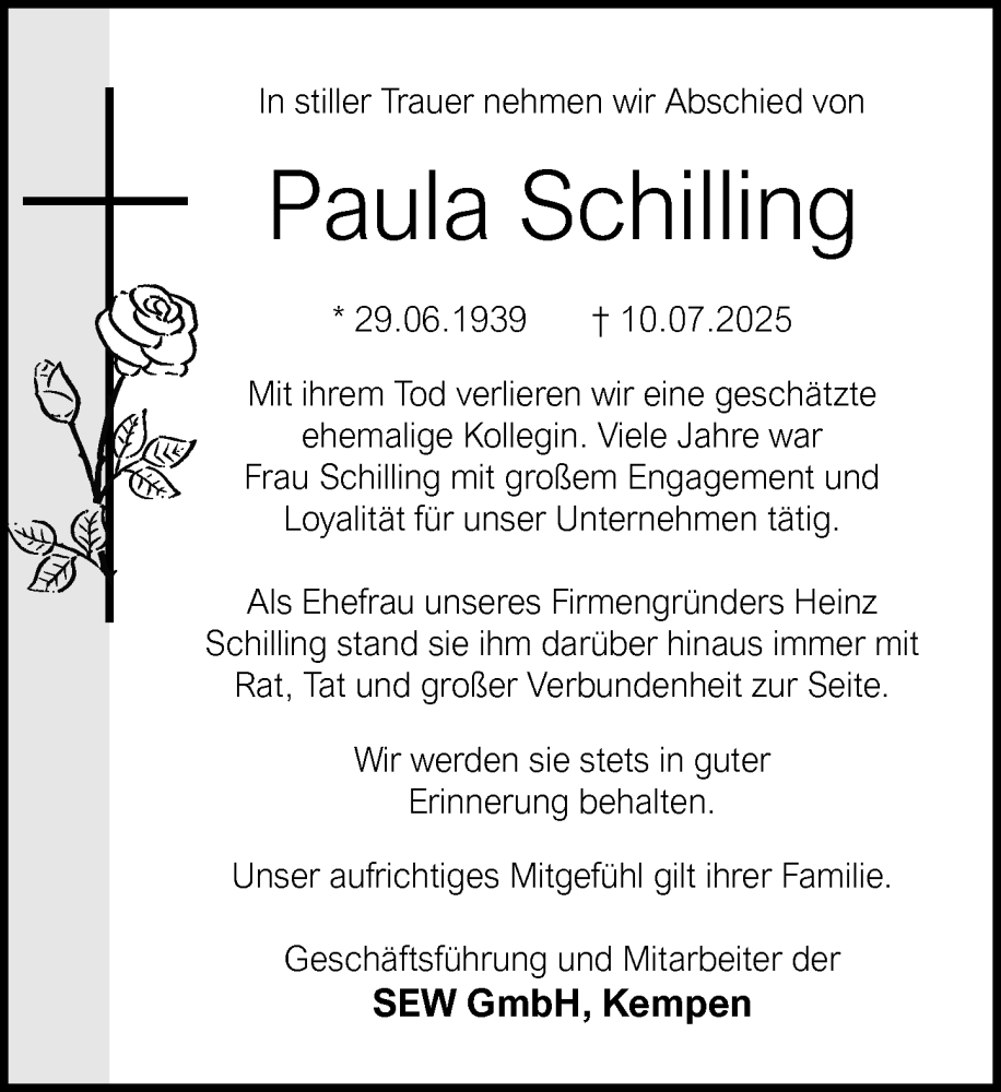  Traueranzeige für Paula Schilling vom 19.07.2025 aus Rheinische Post