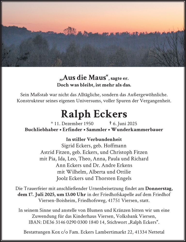  Traueranzeige für Ralph Eckers vom 05.07.2025 aus Rheinische Post