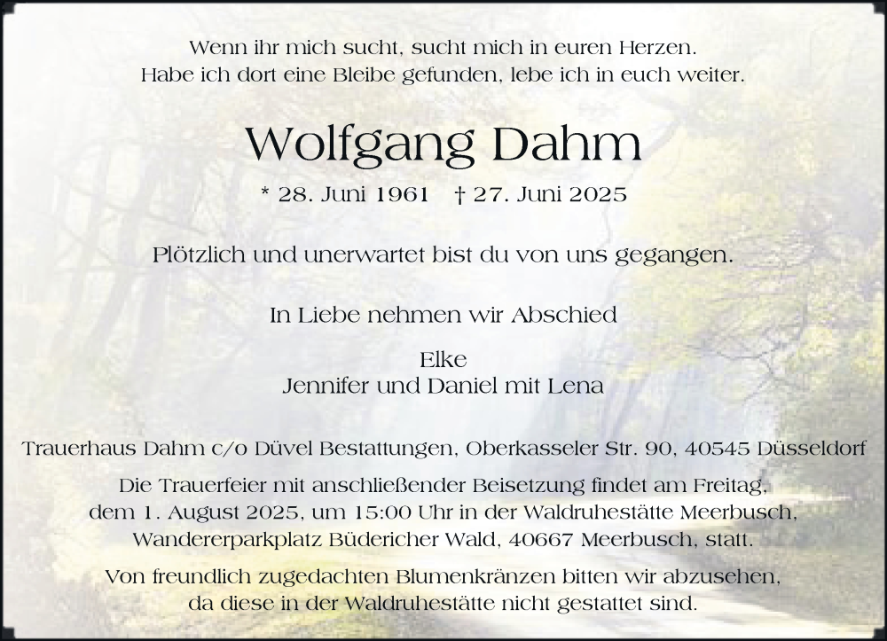  Traueranzeige für Wolfgang Dahm vom 05.07.2025 aus Rheinische Post