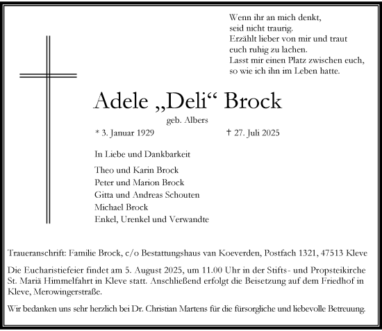 Traueranzeige von Adele Brock von Rheinische Post