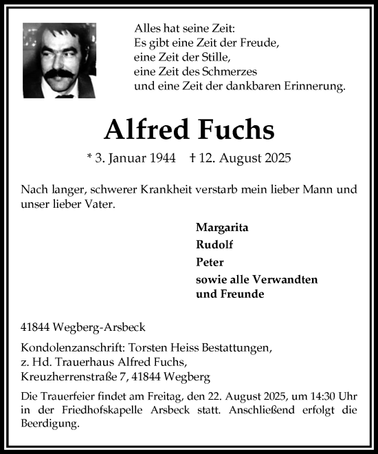 Traueranzeige von Alfred Fuchs von Rheinische Post