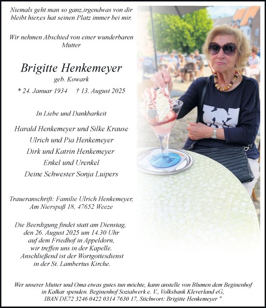 Traueranzeige von Brigitte Henkemeyer von Rheinische Post