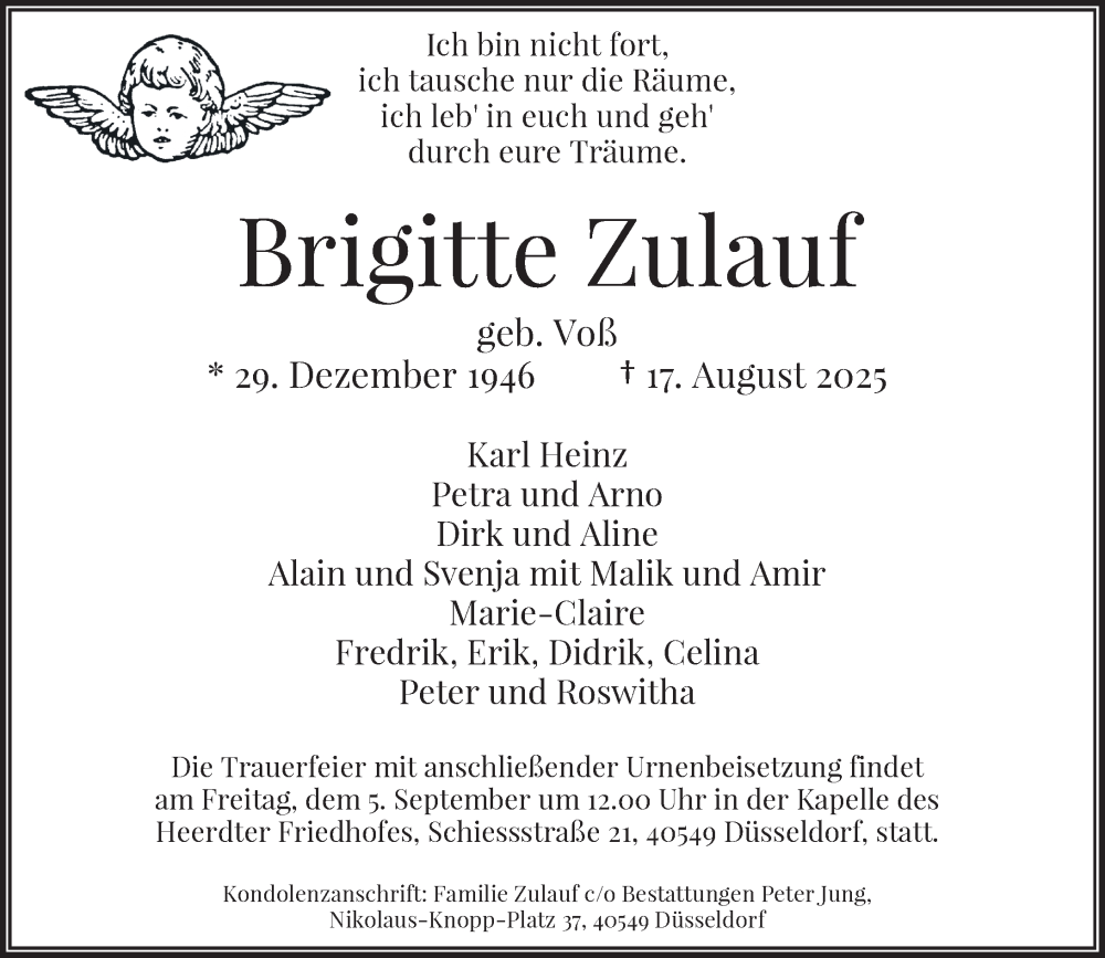  Traueranzeige für Brigitte Zulauf vom 30.08.2025 aus Rheinische Post