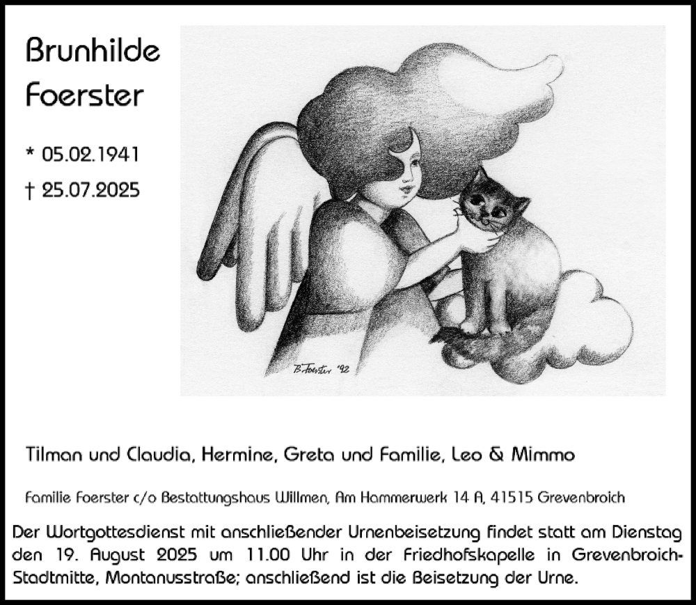  Traueranzeige für Brunhilde Foerster vom 09.08.2025 aus Rheinische Post