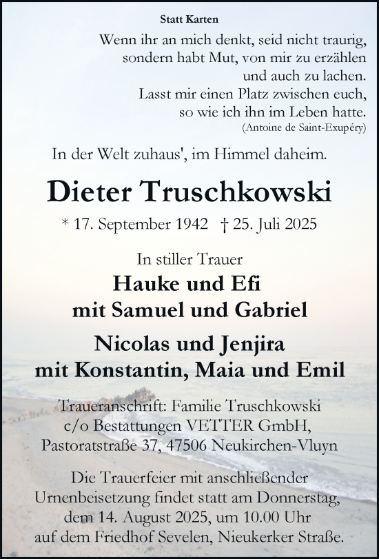 Traueranzeige von Dieter Truschkowski von Rheinische Post