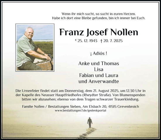 Traueranzeige von Franz Josef Nollen von Rheinische Post