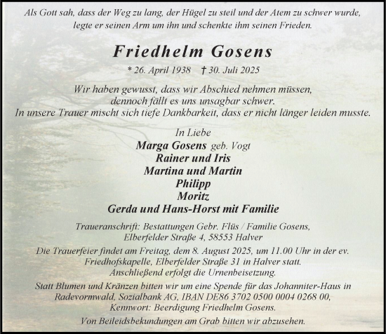 Traueranzeige von Friedhelm Gosens von Rheinische Post