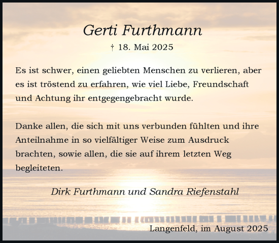 Traueranzeige von Gerti Furthmann von Rheinische Post