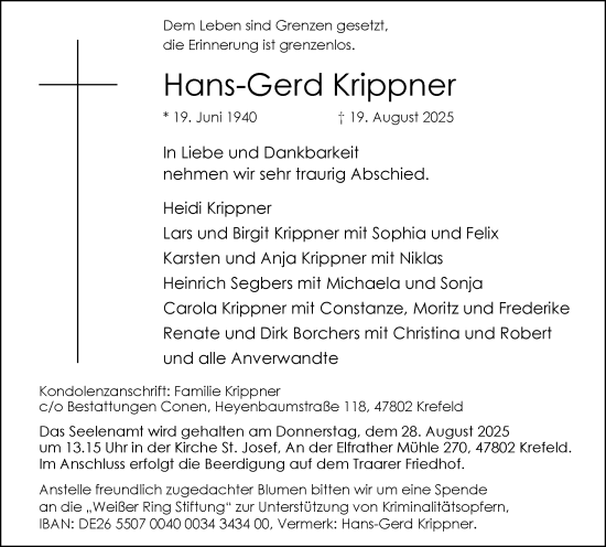 Traueranzeige von Hans-Gerd Krippner von Rheinische Post